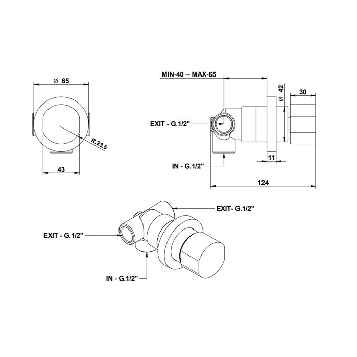 Bongio GIO3 Дивертор на 2 выхода (1 вход - 2 выхода , цвет: хром (с внутр частью 094910002)