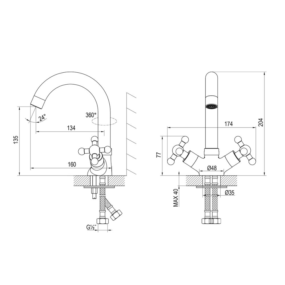 Смеситель Rossinka для раковины с поворотным изливом (G02-64), артикул G02-64