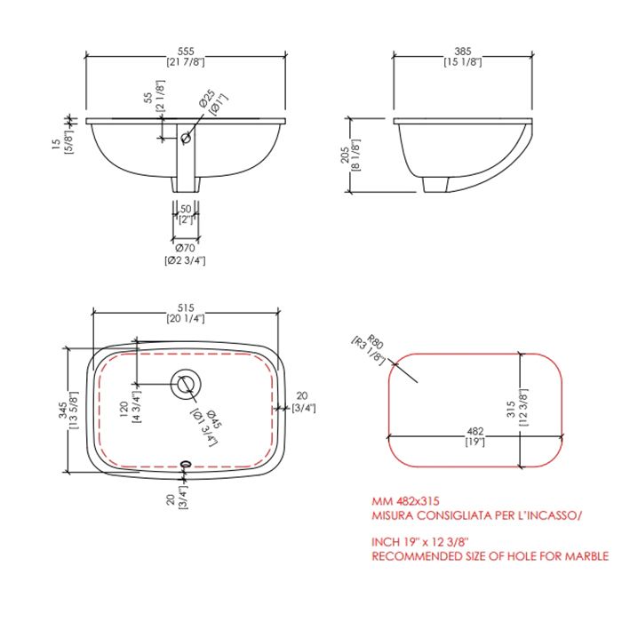 Devon Swindon Раковина встраиваемая под столешницу (55,5х38,5 cм), цвет: белый