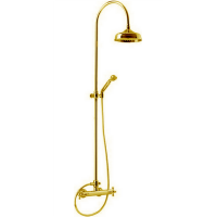 CISAL Arcana Душевой комплект: термостатический смеситель, стойка с верхним душем, лейка+шланг, цвет золото