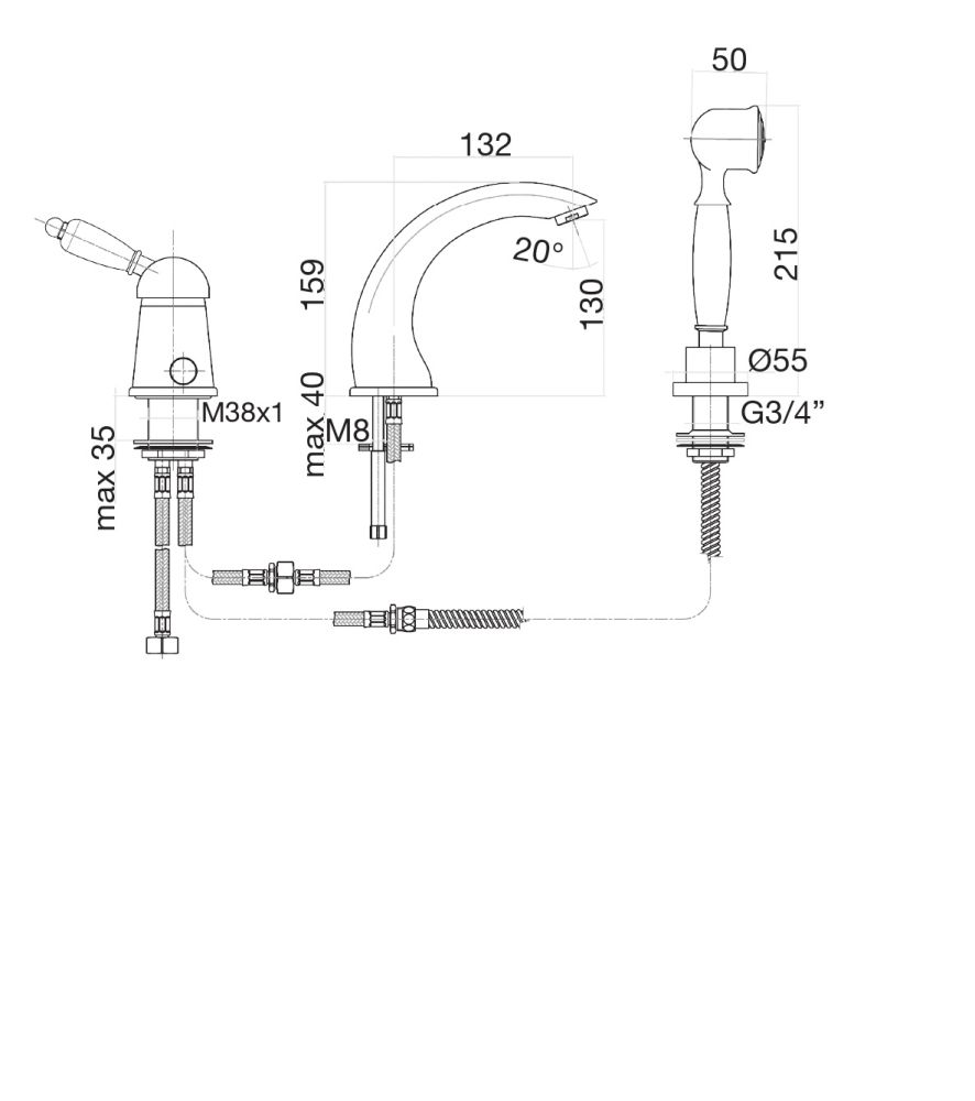 Смеситель на борт ванны Fiore IMPERIAL 83CO5105, хром/золото, артикул 83CO5105