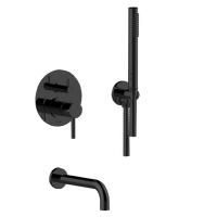 Bongio ON Смеситель встраиваемый с комплектом ручного душа, излив, цвет матовый черный хром (без внутр части 09763)