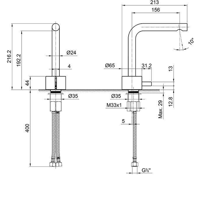 Fantini AF/21 Смеситель для раковины, 1 отв., без донного клапана, излив 155мм, цвет: матовая натуральная сталь