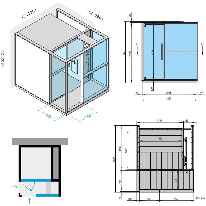 Effegibi Logica H Хаммам с душевой зоной, пристенный R.H. 214x250xh226см, отделка: Soft Sand