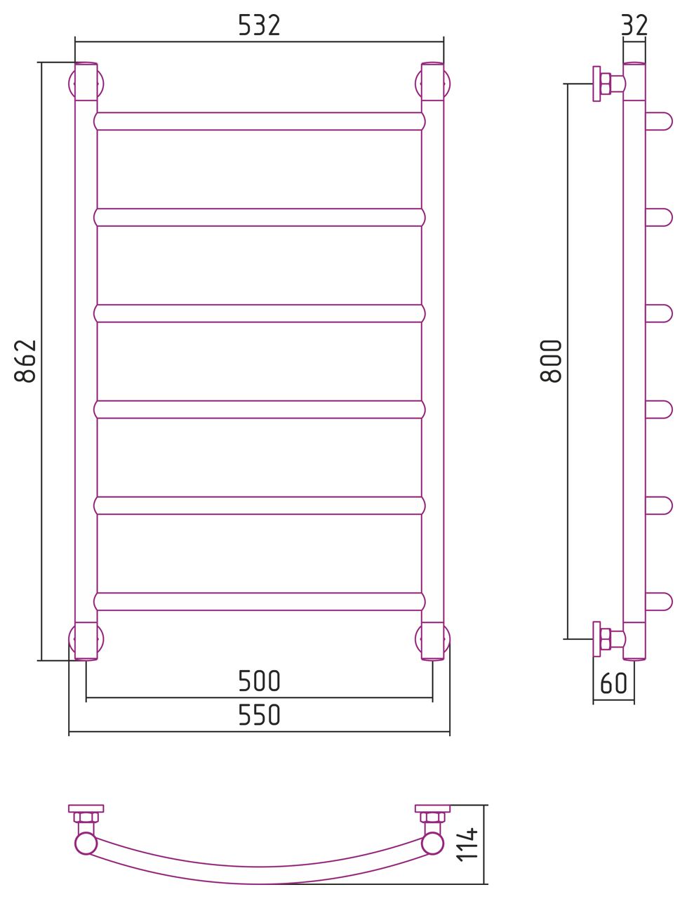 Полотенцесушитель водяной "ГАЛАНТ+" 800х500 (Шампань)