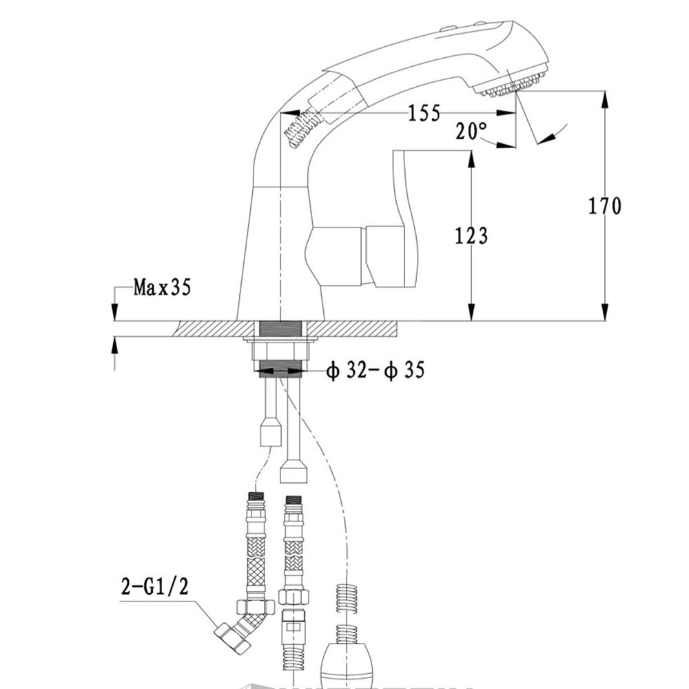 Смеситель для кухни с выдвижным изливом и режимом душ GranFest 3773, кашемир