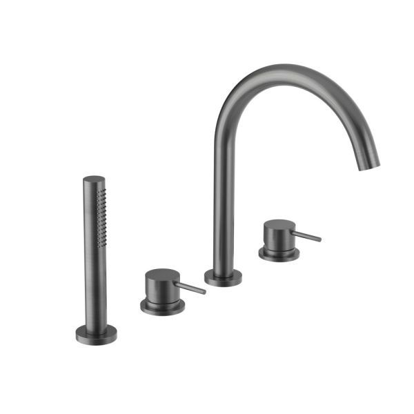 Oioli Micro, комплект однорычажного смесителя на борт ванны (излив 21.2 см), на 4 отверстия, цвет оружейная сталь