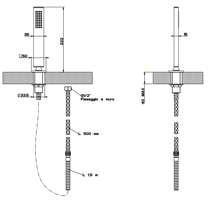 Gessi Rettangolo Душевая лейка выдвигающаяся, с держателем, цвет: хром