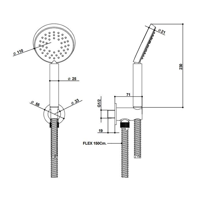 Bongio Time 2020 Ручной душ 110 мм с настенным держателем, нерж брашированная сталь