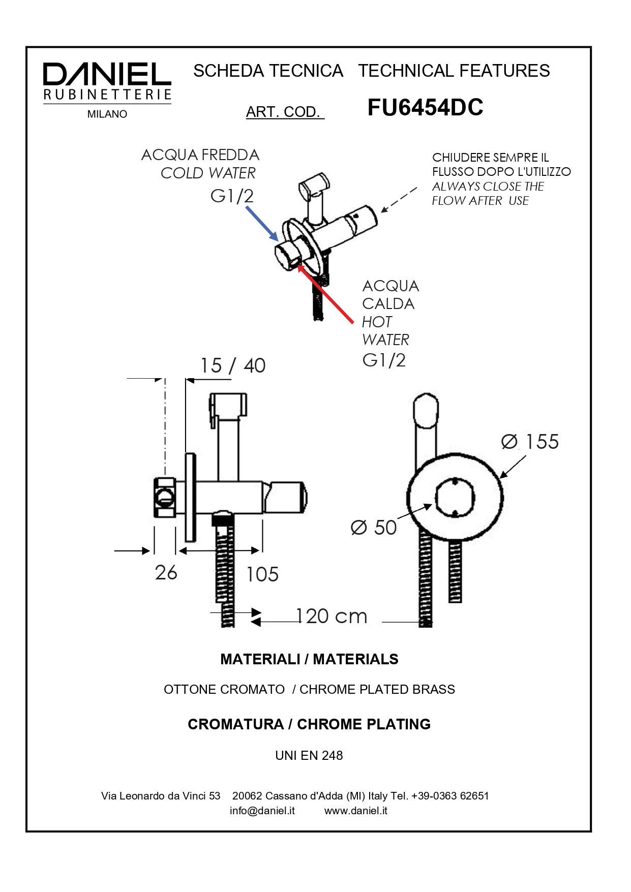 Daniel Fusion, гигиенический душ со смесителем на хол./гор. воду, цвет глянцевая медь