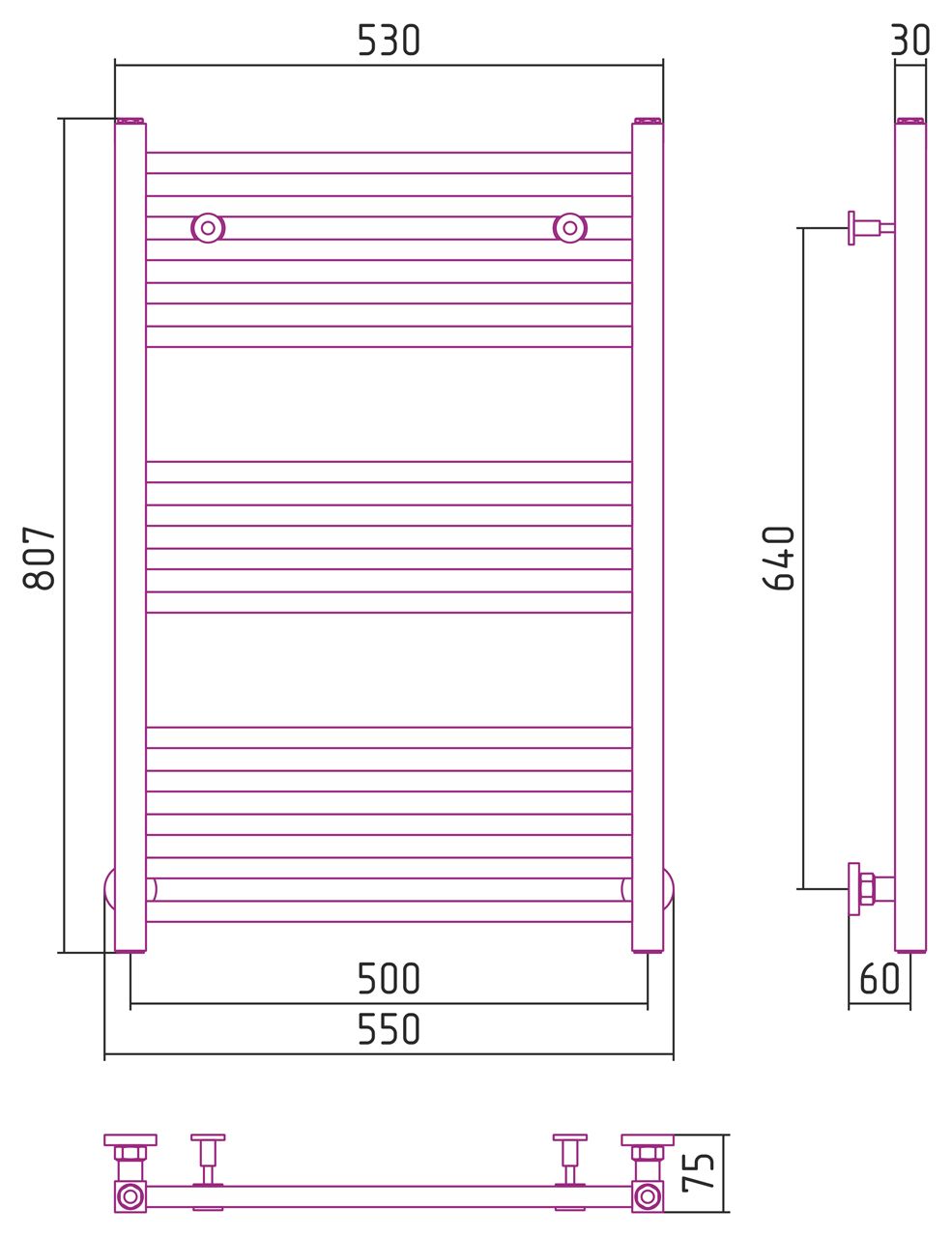 Полотенцесушитель водяной МОДУС 800х500 (Белый) Полотенцесушитель водяной МОДУС 800х500 (Белый)