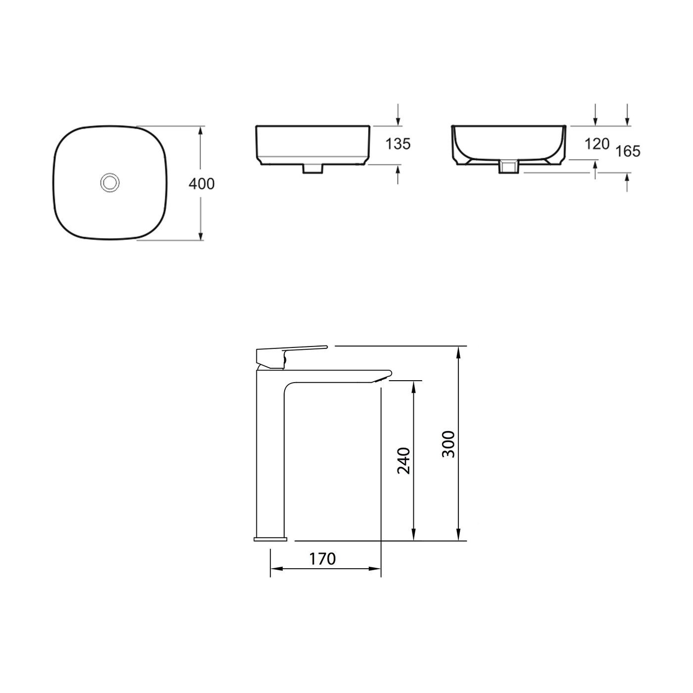 Комплект 2 в 1 Lavinia Boho Bathroom Sink Slim 21510065, накладная фарфоровая раковина 40 см, смеситель