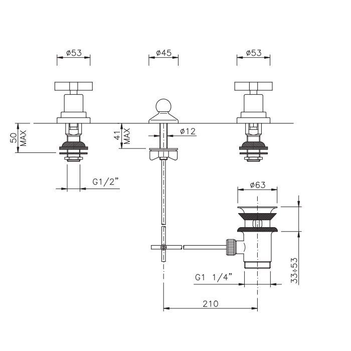 Nicolazzi Mac Kinley 05 Смеситель для биде на 3 отверстия, с 2мя ручками, с душиком, цвет: хром