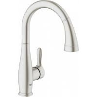 Смеситель для кухни однорычажный GROHE Parkfield с выдвижной лейкой, C-образный излив, суперсталь (30215DC1) Смеситель для кухни однорычажный GROHE Parkfield с выдвижной лейкой, C-образный излив, суперсталь (30215DC1)