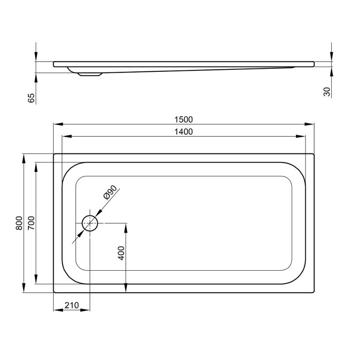 BETTE Душевой поддон прямоугольный 150х80хh65см с отв-м слива d90мм