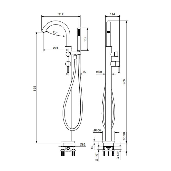 FANTINI NOSTROMO Смеситель для ванны напольный, излив 201 мм,  внешняя часть, цвет Matt Gun Metal PVD