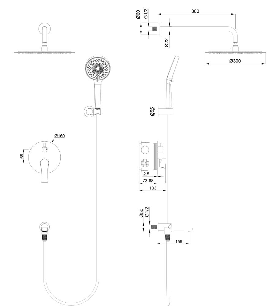 Душевая система встраиваемая WONZON & WOGHAND BRILLIANT, Хром (WW-88939079-CR)