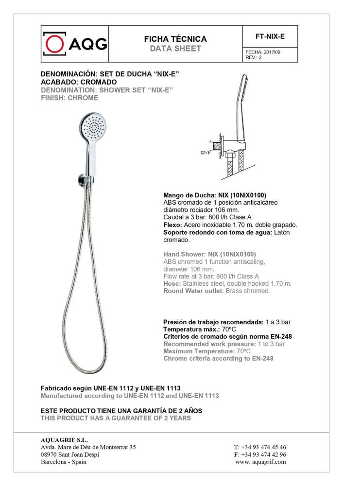 AQG Beta, душевой комплект ER316 на 3 потребителя: с круглым изливом, с круглым верхним душем 25 см и кронштейном 35 см, цвет хром, артикул 19BETER31602