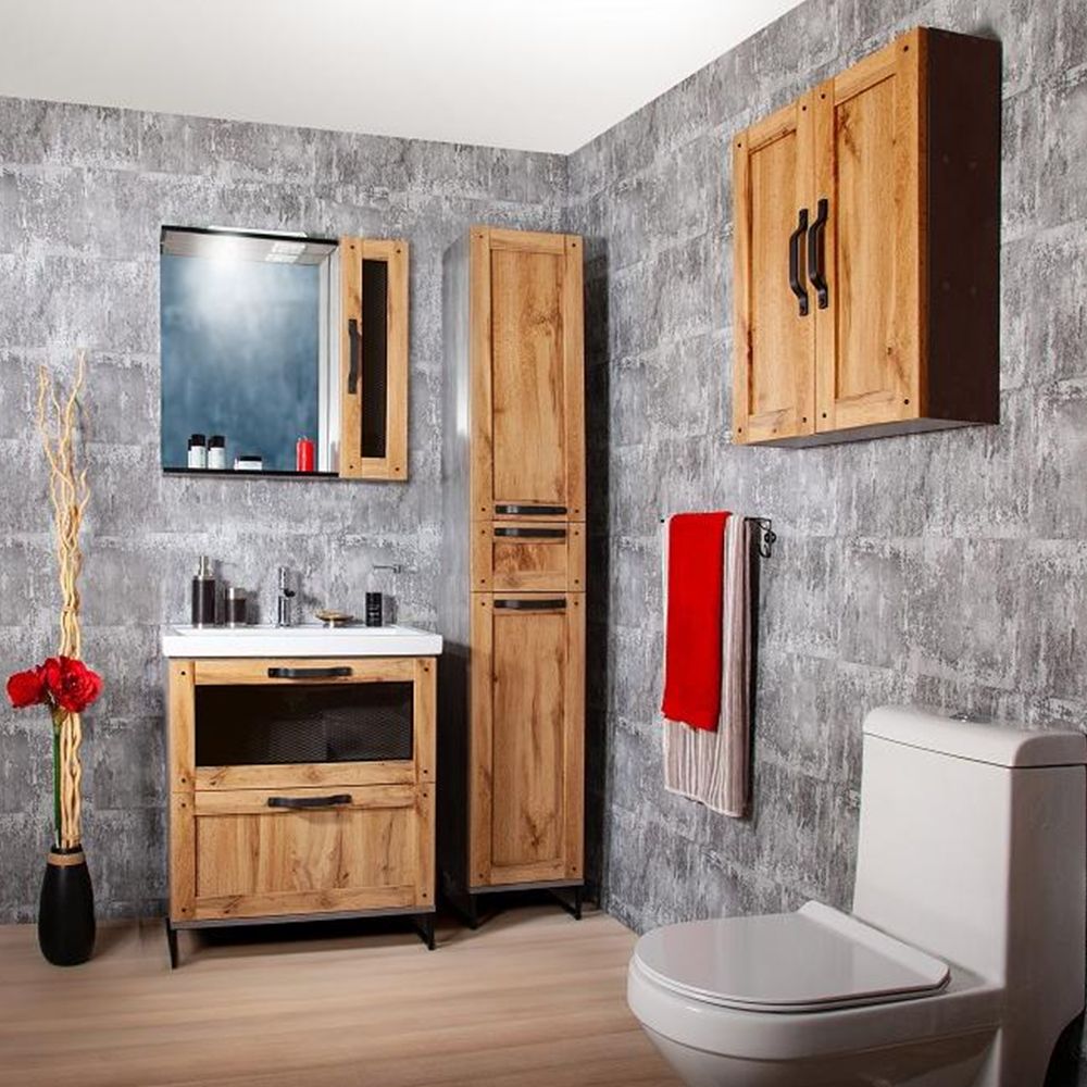 Комплект мебели для ванной Бриклаер ЛОФТ 60, метрополитен грей, артикул ЛОФТ 60