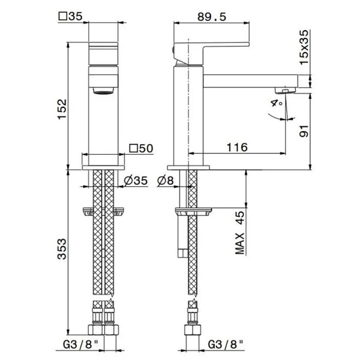 Однорычажный смеситель для раковины FUTURA, без донного клапана 3/8, матовый черный