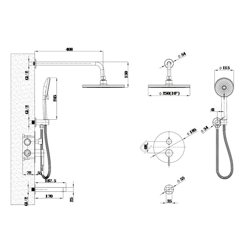 Душевая система встраиваемая Esko Sochi Gold 7in1SCGold, золотой сатин
