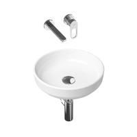 Комплект 4 в 1 Lavinia Boho Bathroom Sink Slim 21510158, накладная фарфоровая раковина 40 см, встраиваемый смеситель со скрытым механизмом, латунный сифон, донный клапан quick-clac