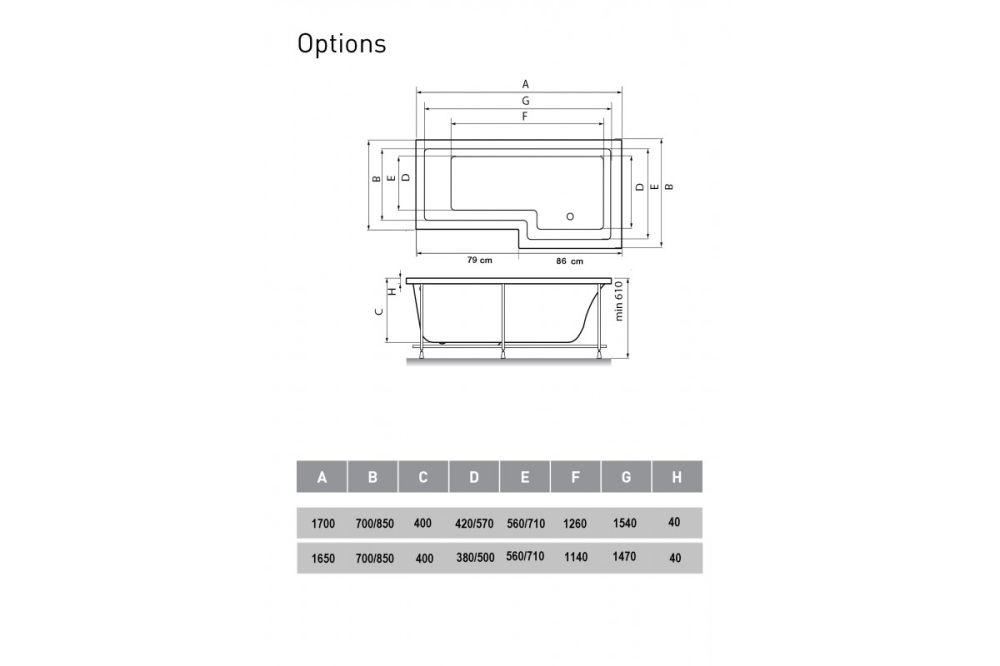 Ванна акриловая левосторонняя Vayer Options Гл000023294, 165x85, артикул Гл000023294