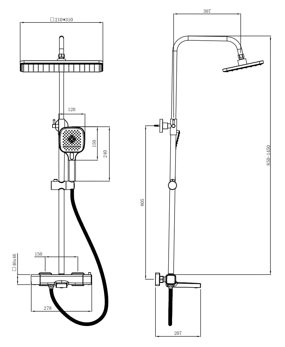 Душевая система с термостатом Black, артикул: STT3054Black, ESKO, артикул STT3054Black