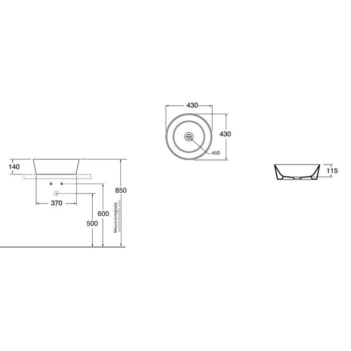 AZZURRA FORMA Раковина чаша 43х43х14 см, без отв под смеситель, цвет белый