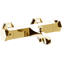 Смеситель для ванны и душа, Cisal, Chérie, тип регулирования воды-термостатический картридж, тип установки-настенный, отверстия для монтажа-2, вынос излива, мм-224, цвет-Gold