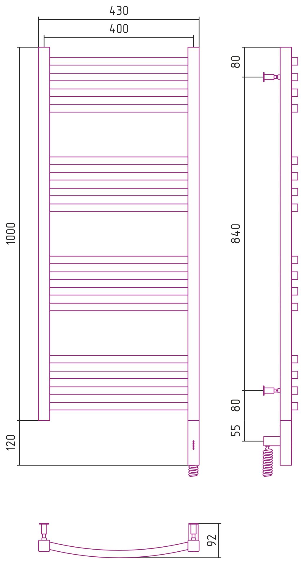 Полотенцесушитель электрический АРКУС 3.0 1000х400 МЭМ правый (Матовое золото)