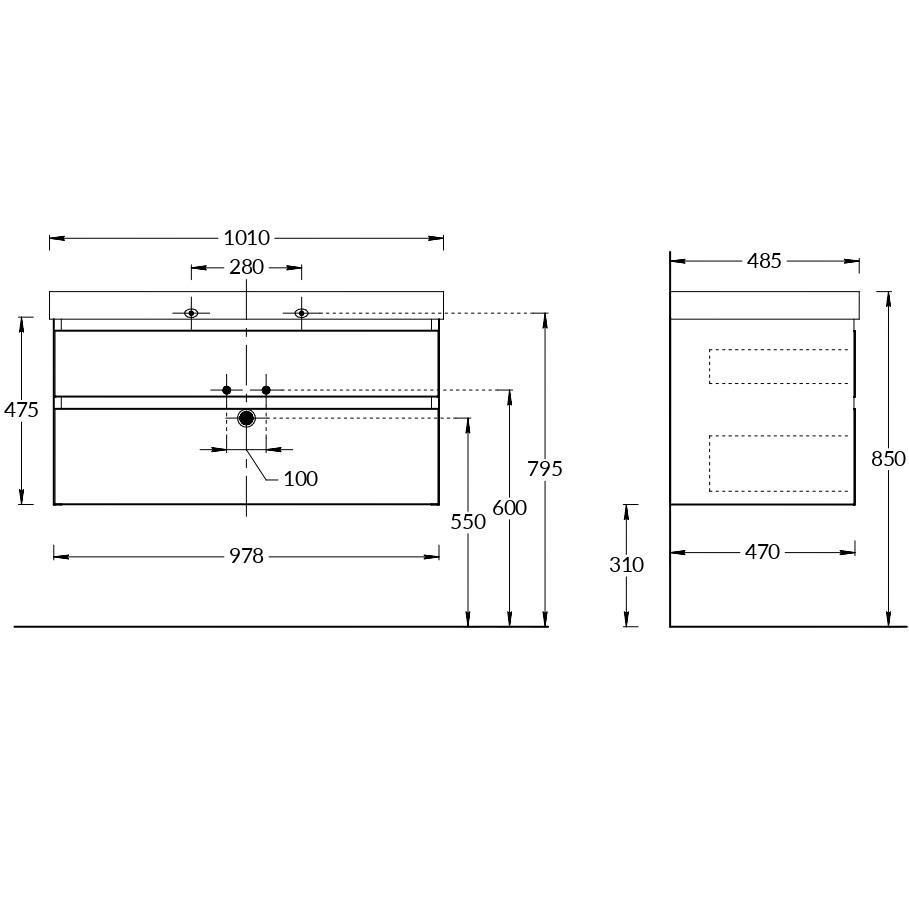 Тумба CUBO подвесная с ящиками 100, лимо матовая