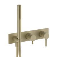 FANTINI NOSTROMO Смеситель для ванны, встраиваемый, однорычажный, с ручным душем и шлангом 1500 мм., внешняя часть, цвет Matt British Gold PVD