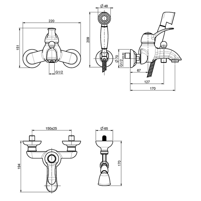 FIMA|Carlo Frattini Lamp Смеситель для ванны внешнего монтажа, с душевым комплектом, цвет бронза FIMA|Carlo Frattini Lamp Смеситель для ванны внешнего монтажа, с душевым комплектом, цвет бронза