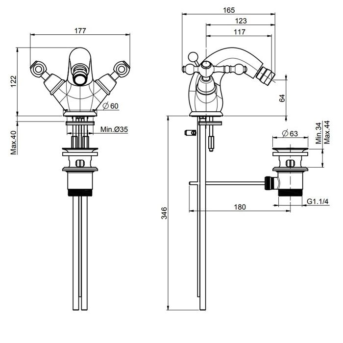 FIMA|Carlo Frattini Epoque Смеситель для биде, на 1 отверстие, с донным клапаном, цвет хром