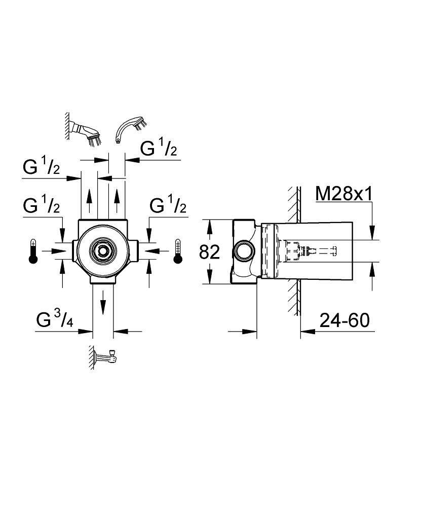 Встраиваемая часть переключателя на 3 положения GROHE (29708000) Встраиваемая часть переключателя на 3 положения GROHE (29708000)