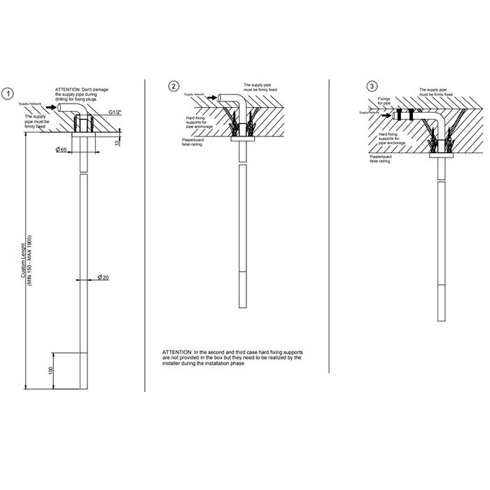 GESSI 316 Излив потолочный для удаленного управления, длина под заказ(365-1900мм), цвет: brushed black metal pvd
