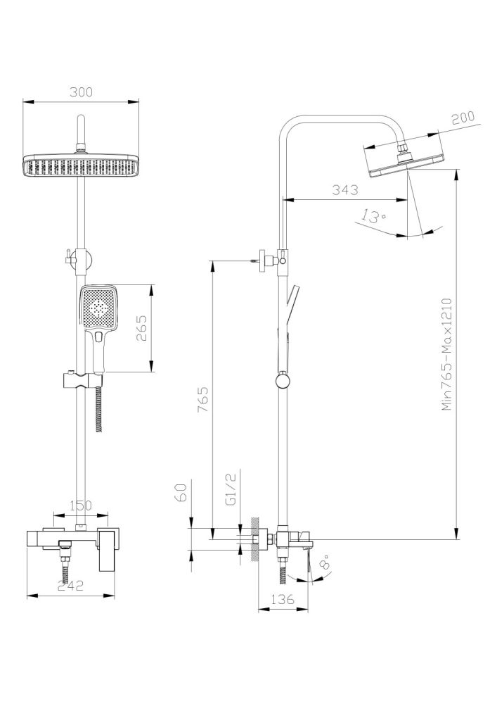 Душевая система с изливом RUSH Thira (TR3635-50White), артикул TR3635-50White