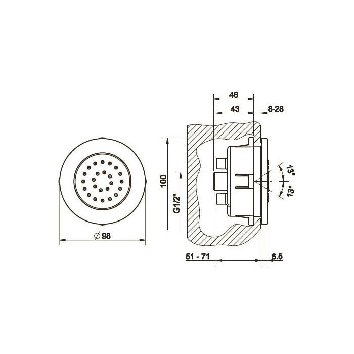 Gessi Внутренняя часть боковой встраиваемой форсунки