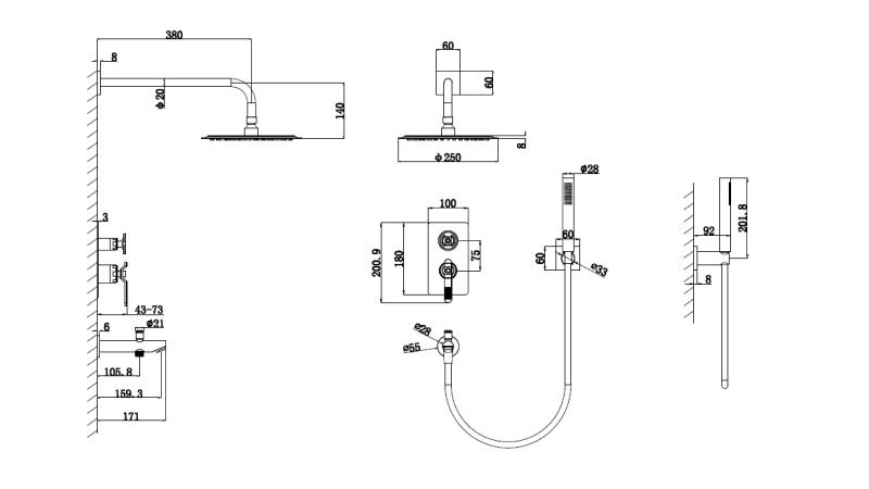 Душевая система встраиваемая Bronze de Luxe 1760'S 6630SB, черный, артикул 6630SB