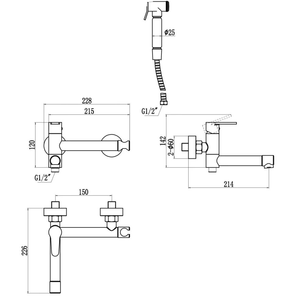 Гигиенический душ со смесителем и изливом Savol S-FXQ010, хром