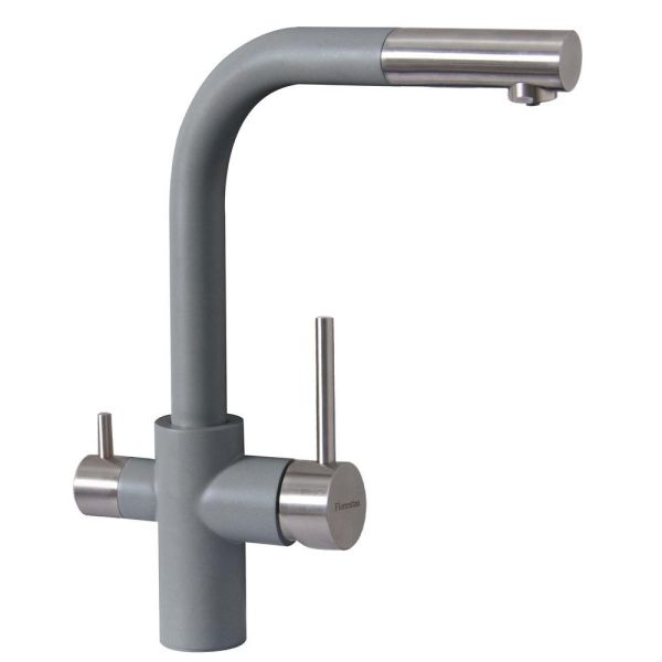 Смеситель для кухни с выдвижным изливом и подключением фильтра Florentina КРИСТАЛЛ 333.32H.2123.307, серый шёлк
