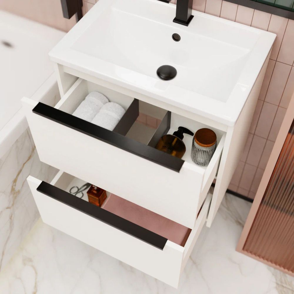 Тумба под раковину подвесная La Fenice Tesoro FNC-01-TES-PB-60-2, белый, артикул FNC-01-TES-PB-60-2