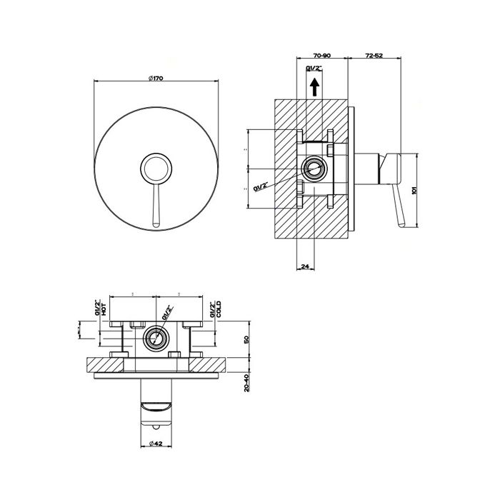 Gessi Goccia Встраиваемый однорычажный смеситель(внешние части), цвет: черный