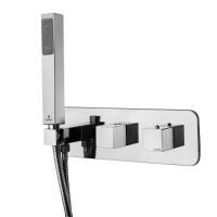 Bossini Cube Комплект: Термостат для душа, встраиваемый, с девиатором на 2 выхода, ручной душ с держателем, подключение на 3/4”, цвет: хром Bossini Cube Комплект: Термостат для душа, встраиваемый, с девиатором на 2 выхода, ручной душ с держателем, подключение на 3/4”, цвет: хром