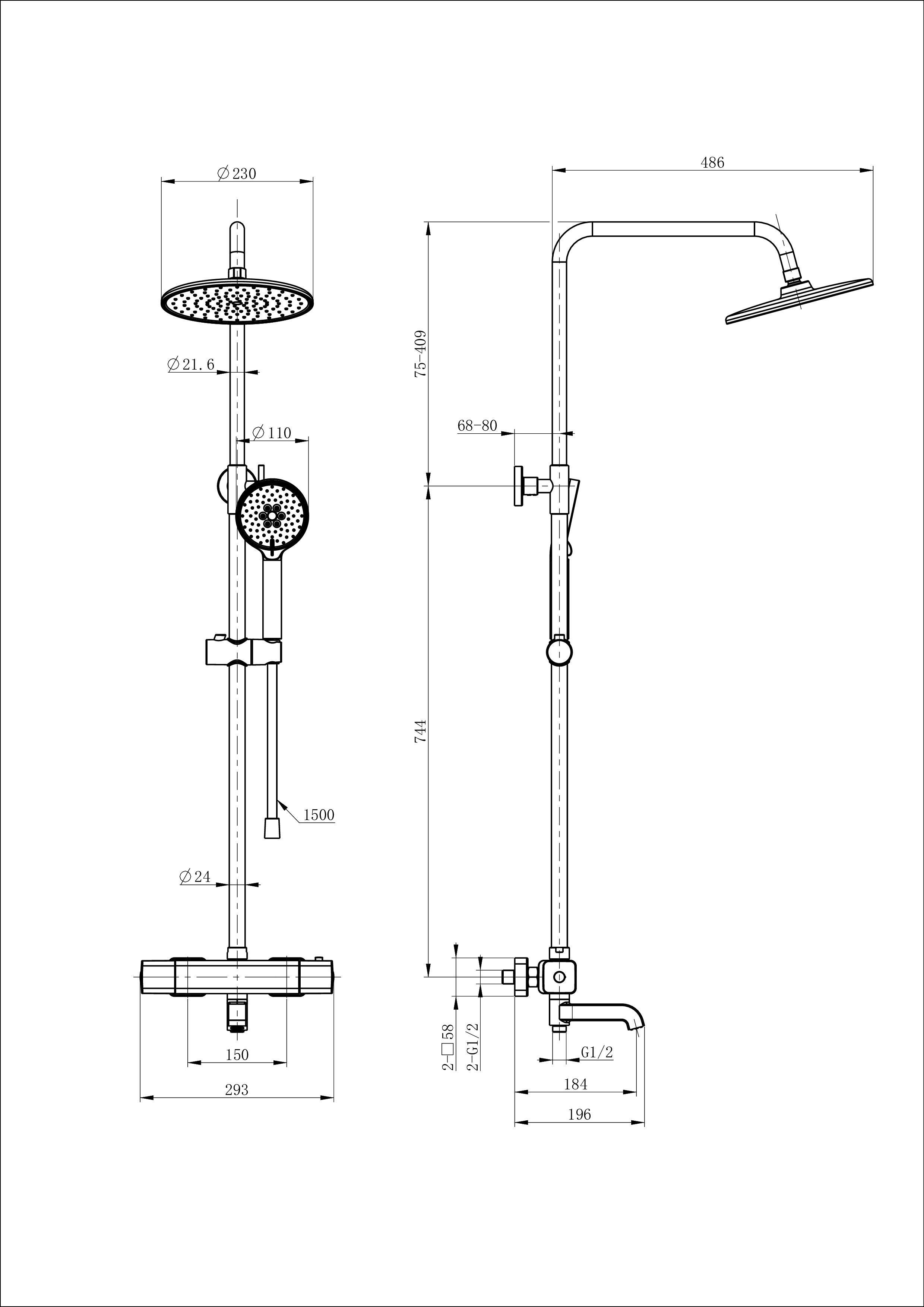 Душевая система с термостатом WONZON & WOGHAND STAY 4, Черный матовый (WW-A3007-T1-MB)