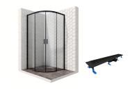 Душевой уголок Ambassador Queen Black 11011201-ST9, полукруглый, линейный трап, 90х90