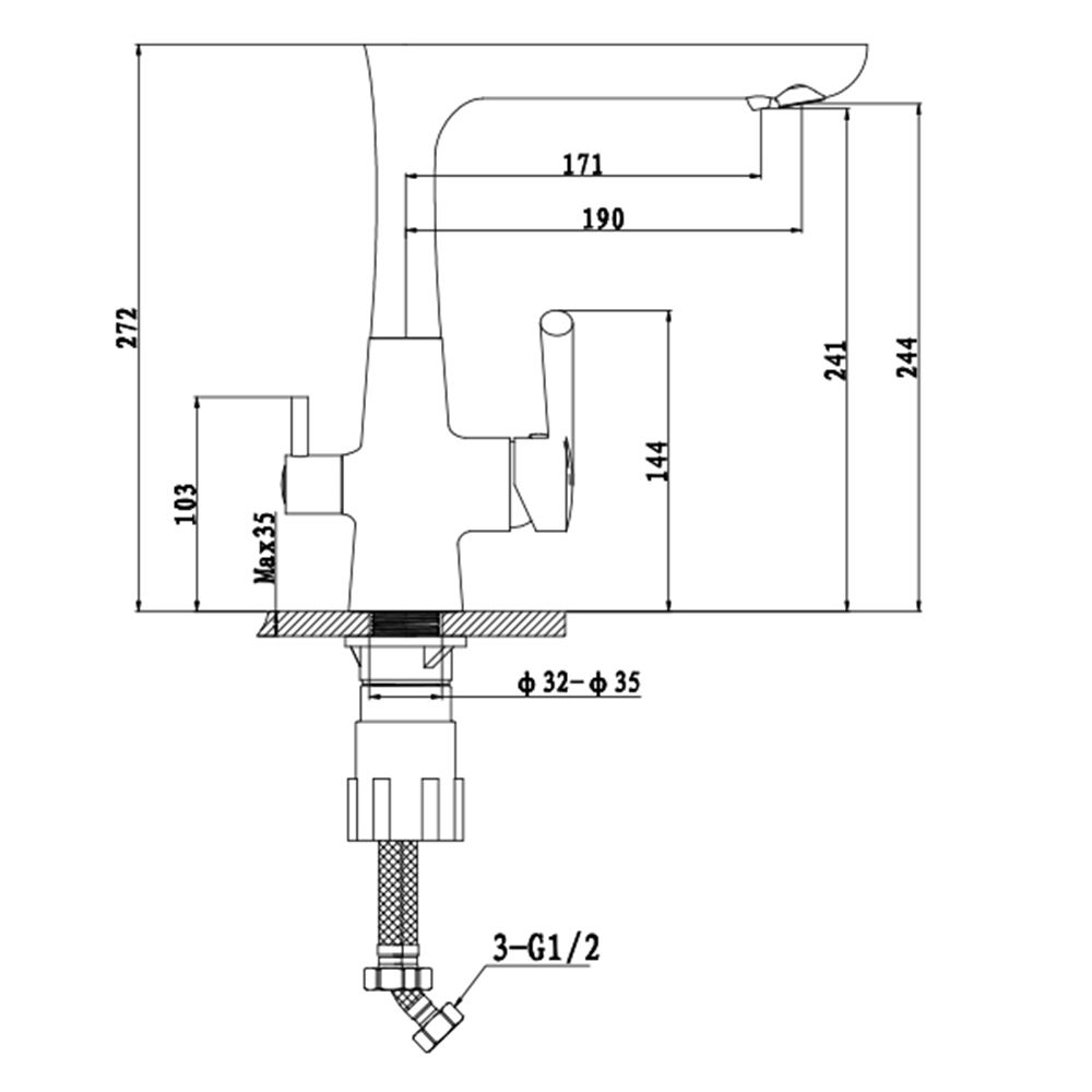 Смеситель для кухни с подключением фильтра GranFest 3223, черный