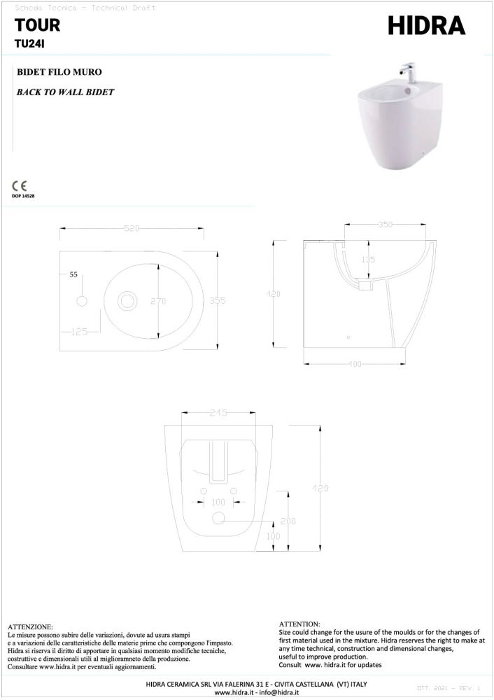 Hidra Tour, напольное биде c крепежом, 52x35,5x42h см, цвет черный матовый, артикул TU24I/026