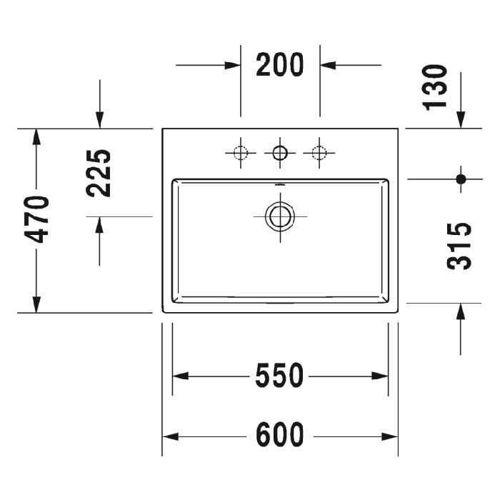 Duravit Vero Air Раковина 600мм, с переливом, с площадкой, с 1 отв. под смеситель, на столешницу, Цвет белый